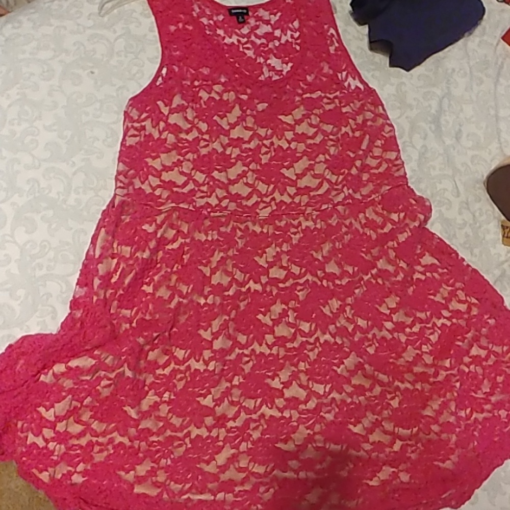 Hot Pink lace plus size dress